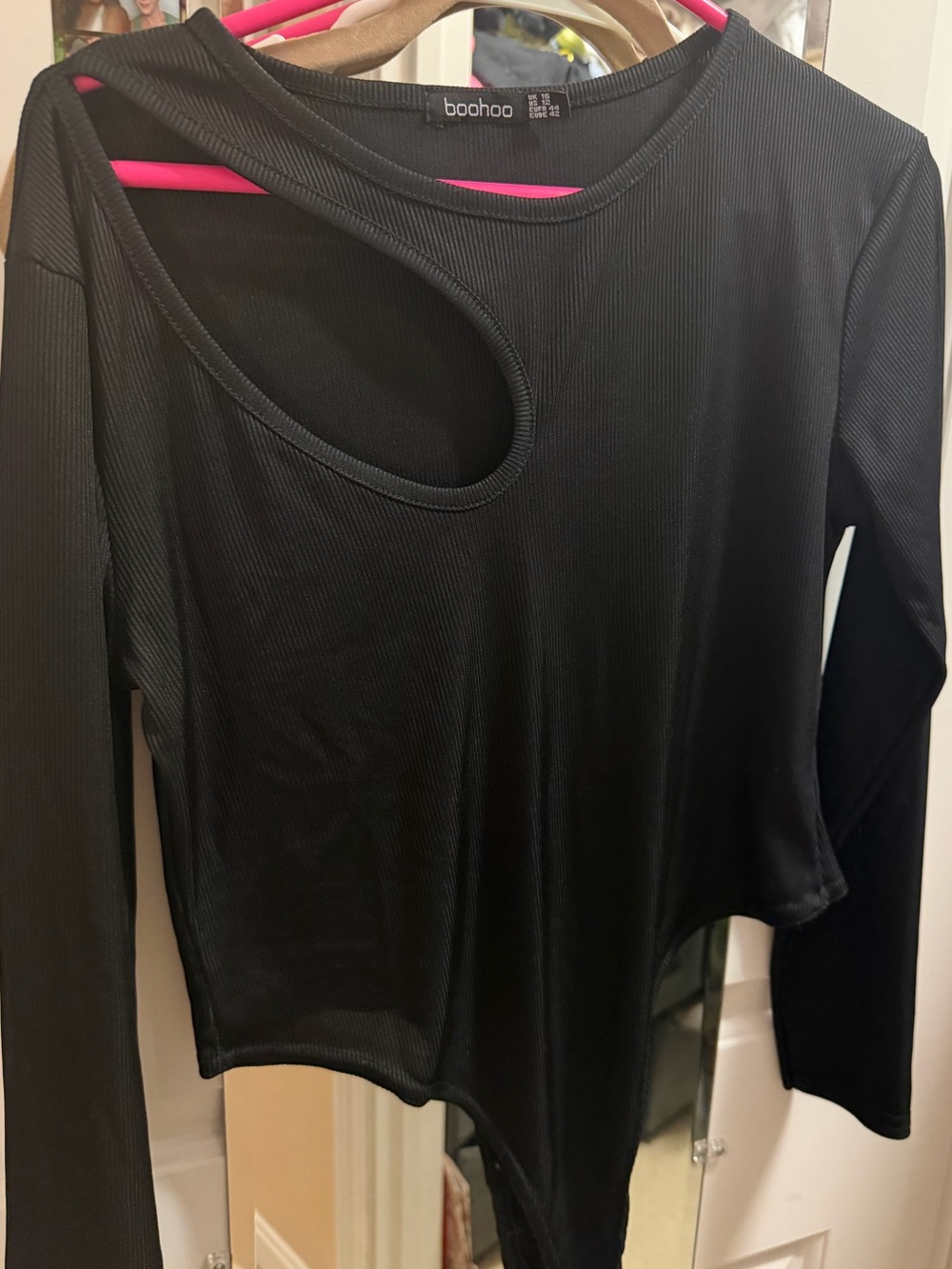 Boohoo Black Long Sleeve Asymmetric Cutout Bodysuit